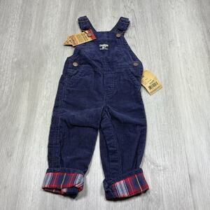 Oshkosh B'gosh Overalls Blue Corduroy 12 Months New w/ Tags Plaid Cuffs